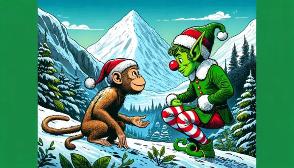 monkey and christmas elf